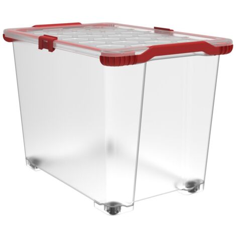 Rotho Aufbewahrungsbox Evo Total mit Rollen und Deckel 65 L transparent Stapelbox
