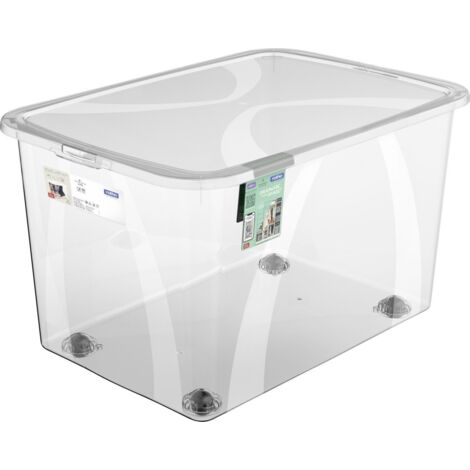 Rotho Aufbewahrungsbox Lona mit Deckel & Rollen 56,5 x 38,5 cm 50 L transparent Aufbewahrungsbox