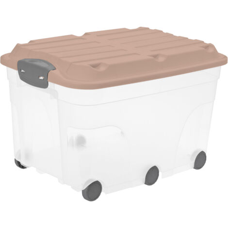 Rotho Aufbewahrungsbox Roller 6 mit Rollen und Deckel 57 L meadow rose Aufbewahrungsbox
