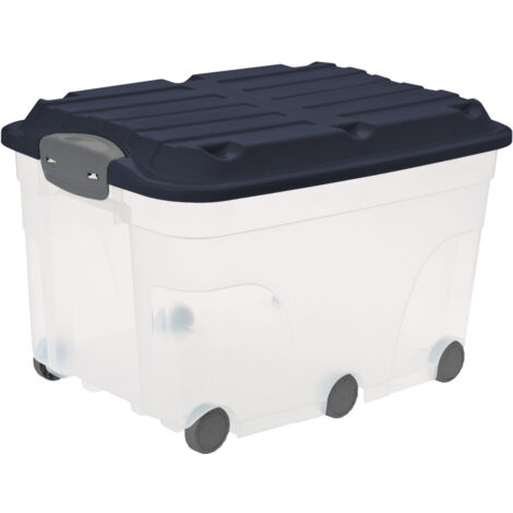 Rotho Aufbewahrungsbox Roller 6 mit Rollen und Deckel 57 L midnight blau Aufbewahrungsbox
