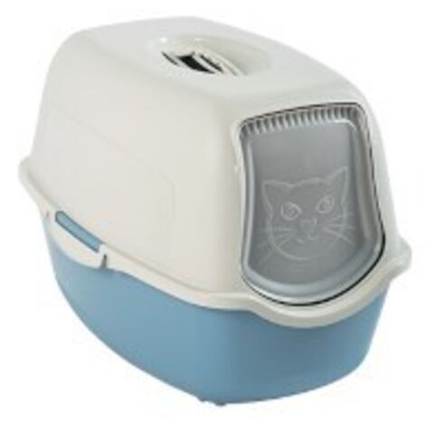 Rotho Bailey Cat Box de sand mit blauem, weißem Deckel.
