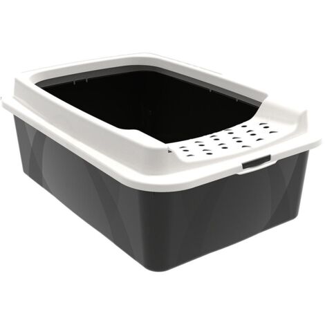 Rotho Bonnie Cat Bac à litière ouvert Noir, Gris