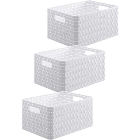 Rotho Country Set di 3 Scatole in Rattan-Look, Plastica (PP) Senza BPA, Bianco, 3 x A5/6 L, 28.0 x 18.5 x 12.6 cm