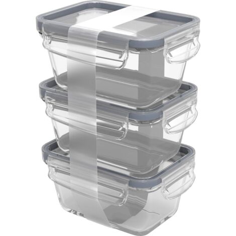 Rotho Kühlschrankdose Glas CLIC & LOCK 0,5 L, 3er Set Vorratsdose