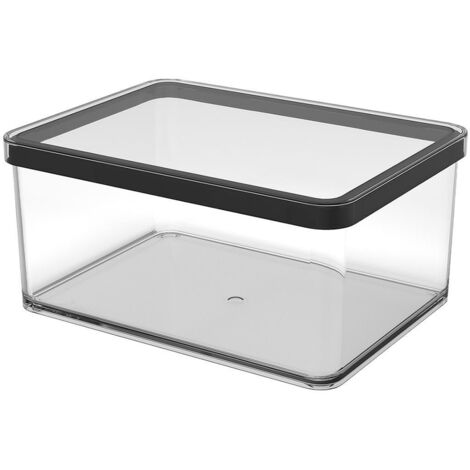 Rotho Loft - Tarro rectangular con tapa y junta, apto para alimentos, utensilios de cocina, organizador, plástico (SAN), sin BPA, transparente/negro (2,25 L rectangular)