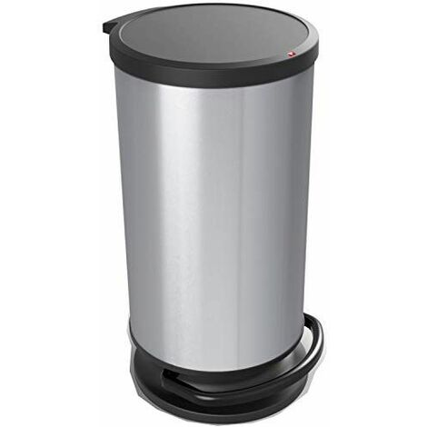 Rotho Paso Poubelle 30l avec pédale et couvercle, Plastique (PP) sans BPA, argentméta...