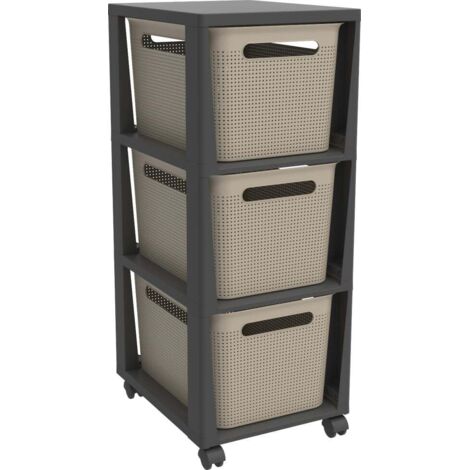 Rotho Schubladenbox Tower 3 x 16 L Brisen mit Rollen cappucchino Schubladenturm Schubladenregal