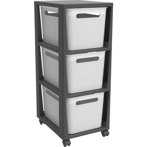 Rotho Schubladenbox Tower 3 x 16 L Brisen mit Rollen weiß Schubladenturm Schubladenregal