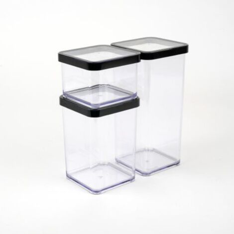 RothoLoft - Barattolo rettangolare con coperchio e guarnizione, adatto per alimenti, utensili da cucina, organizer, plastica (SAN), senza BPA, trasparente/nero (2,25 L rettangolare)