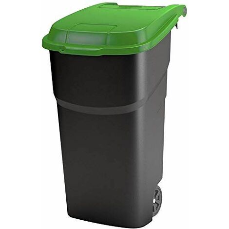 RothoPro Atlas Poubelle 100l avec couvercle et roues, Plastique (PP) sans BPA, noir/ver...