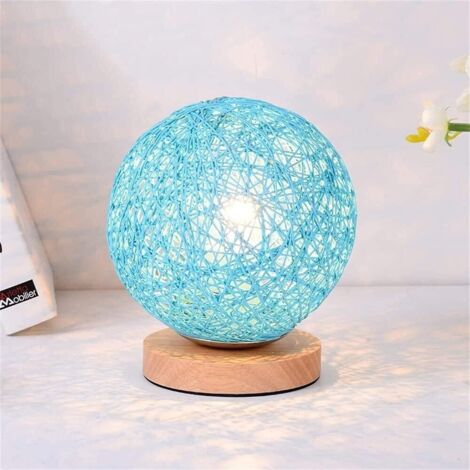 Rotin Lumière de Nuit, Lampe de table en abat-jour tissé à la main, USB rechargeable, Lampe d'Ambiance de Chambre pour chambre à coucher, salon, Bleu