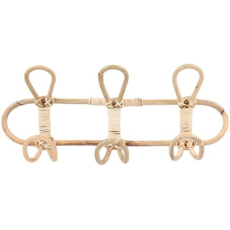 Rotin Mur Crochets VêTements Organisateur Rack, Patères en Bois Crochet de Porte de Mur de Manteau,Décoration D'intérieur    (3 Crochets/Couleur Naturelle)