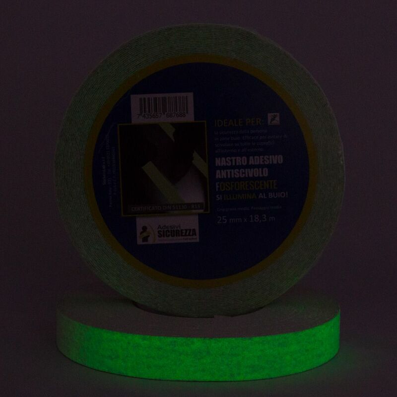 Image of Rotoli di adesivo antiscivolo fluorescente luminescente che si illuminano al buio Packaging - 25 mm x 18,3 mt ( 1 Rotolo)