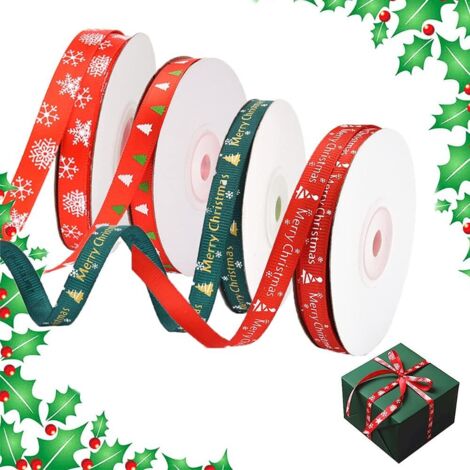 20 yards 2cm Nastro Natalizio Rosso per Confezione Regalo Nastri Natale Oro Ribbon Merry Chirstmas Fiocco di Neve per Decorativi Fiocchi Pacchetto