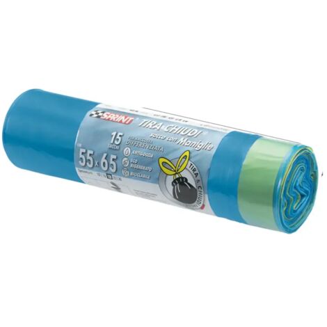 rotolo 15 sacco tira e chiudi immondizia maniglie antigoccia eco 55x65cm