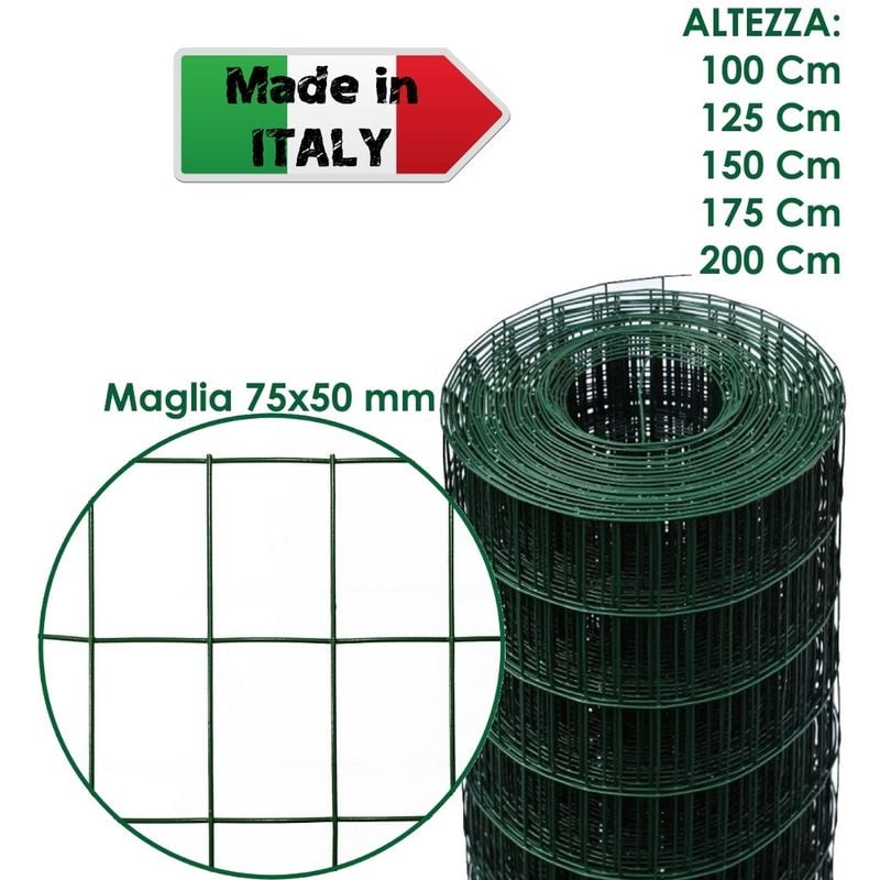 Rotolo 25 m rete metallica zincata plastificata elettrosaldata per recinzione - h 150 cm