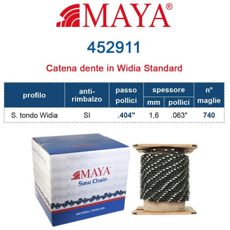 Rotolo Catena Motosega 404" - 1,6 mm .063" - 740 maglie S.tondo Widia con antirimbalzo 452911