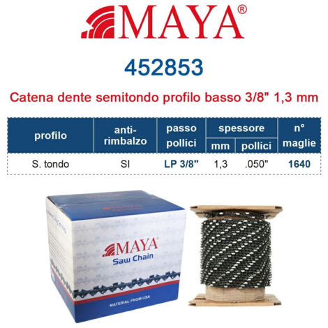Rotolo Catena Motosega LP 3/8" - 1,3 mm .050" - 1.640 maglie Prof. S.tondo profilo basso con antirimbalzo 452853