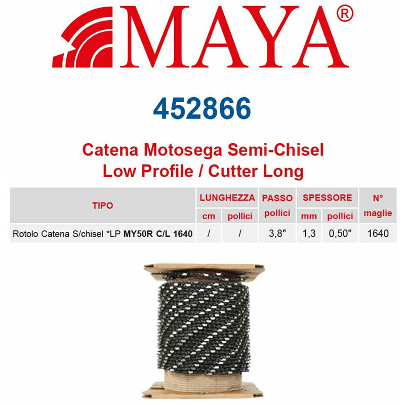 Image of Rotolo catena motosega lp 3/8" 1.3 mm - .050" 1640 maglie senza antirimbalzo profilo Semi tondo lungo - 452866