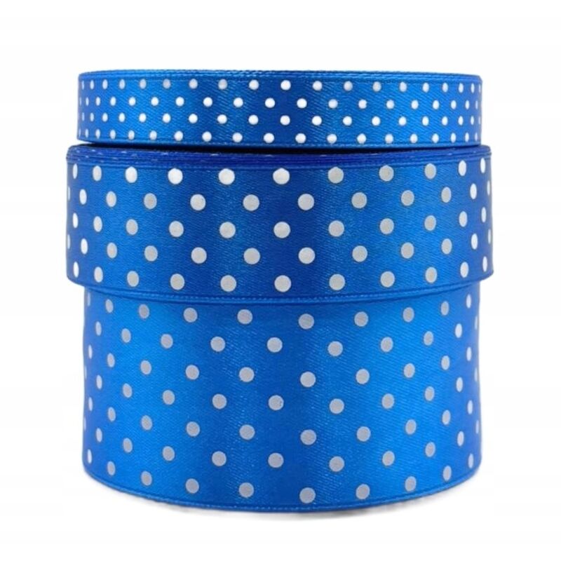 Rotolo di nastro di raso a pois blu fiordaliso da 38 mm e 22 m per decorazione