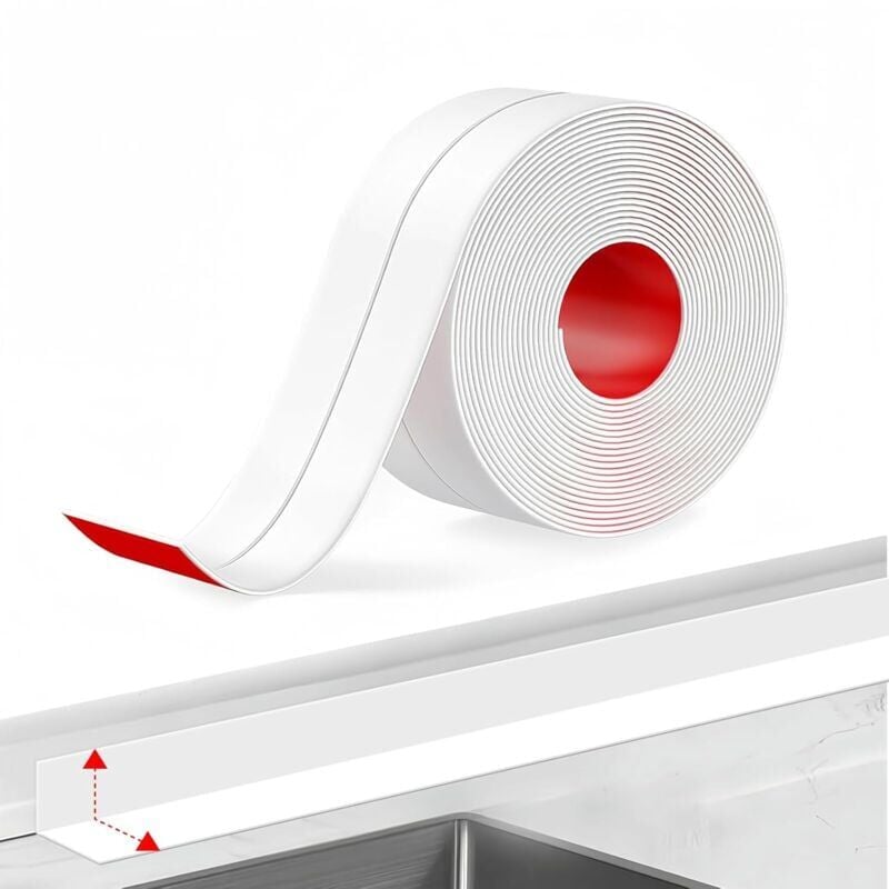 Image of Ymyny - Rotolo sigillante per bagno, nastro sigillante bianco per cucina, sigillante per vasca da bagno, 3 m x 3,2 cm