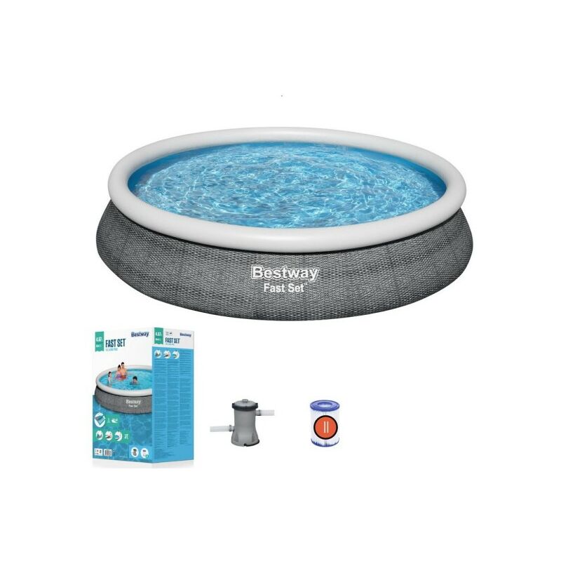Trade Shop Traesio - Piscina Hinchable Rattan Redonda Fast Set Bomba Filtro Cartucho 457X84Cm 57313