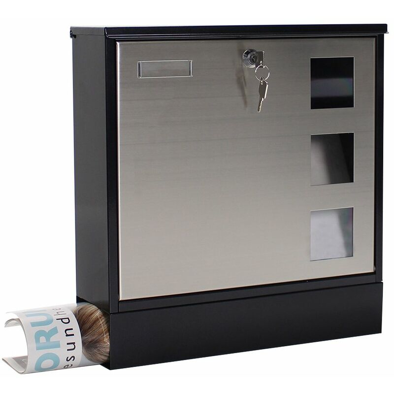 Image of Rottner - cassetta delle lettere Design Mailbox - nero- finestrelle d'ispezione- supporto per giornale- targhetta portanome- serratura a cilindro