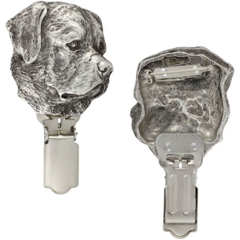 Rottweiler - spilla con clip, porta numero di partenza, distintivo argentato per esposizione canina di Art-Dog