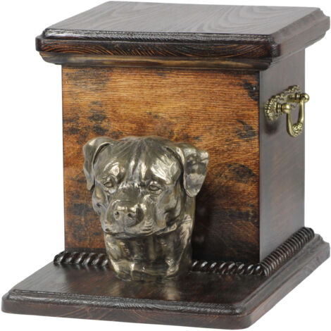 Rottweiler - un'urna per le ceneri del cane con una statuetta, un'urna elegante per un cane, un'urna unica con un busto di un cane di Art-Dog