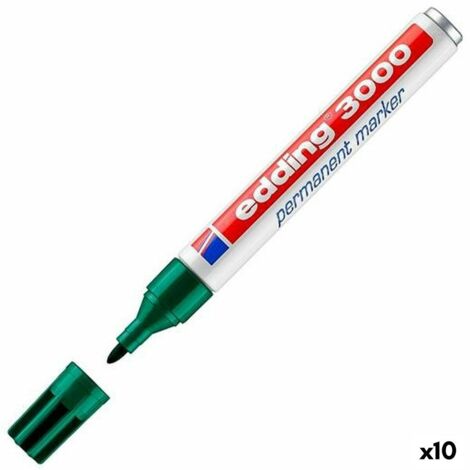 Rotulador edding marcador permanente 3000 verde -punta redonda 1,5-3 mm (pack de 10 uds.)