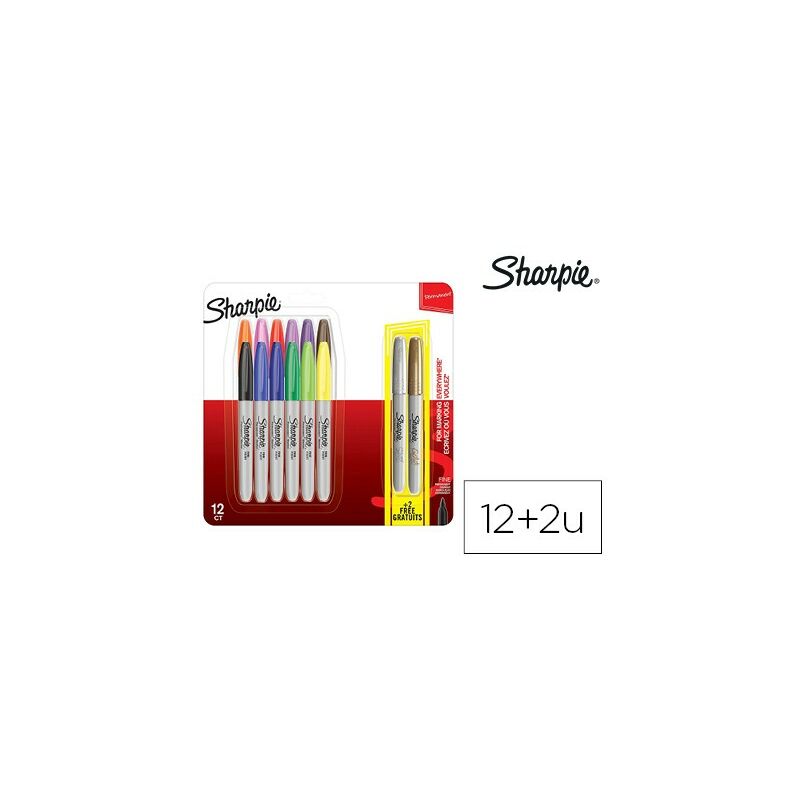 

Sharpie marcador permanente fine 09mm surtidos punta redonda blister -12umas2u gratis-