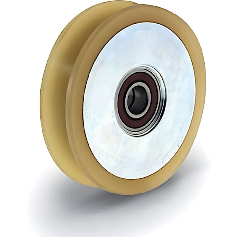 Roue à gorge ronde Vulkollan® Silencieuse ø 120 mm pour rail rond ø 20 mm