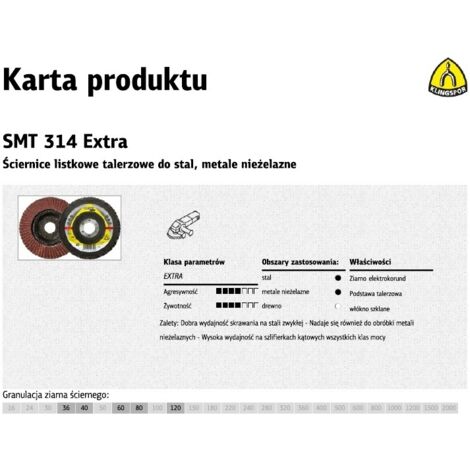 ROUE À LAMES CONVEXES KLINGSPOR SMT314 EXTRA 125mm gr. 36