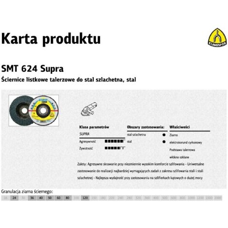 ROUE À LAMES KLINGSPOR EN ACIER INOXYDABLE CONVEXE 125 mm P 80 SMT624 SUPRA CONVEXE 10 + 2 pièces.