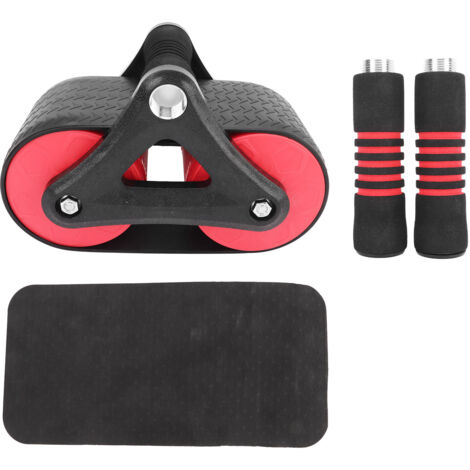 Roue abdominale avec retour automatique, poignée ergonomique et genouillère pour entraînement à domicile - Rouge