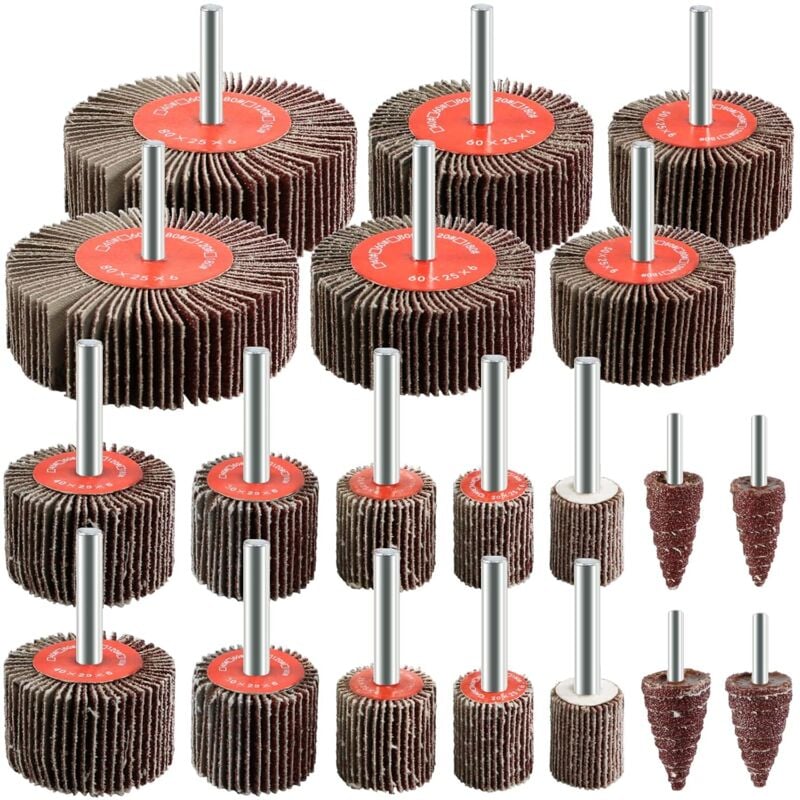 Ersandy - Roue Abrasive 20 pièces Grain 80 Disque a lamelle pour Brosse Poncage Perceuse Accessoires Polissage Bois Metal