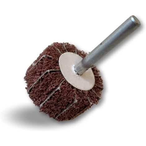 Roue abrasive de polissage satinage sur tige  Lamelles tissu abrasif et mousse abrasive - A l'unité - Ø 40 - Gr. 60