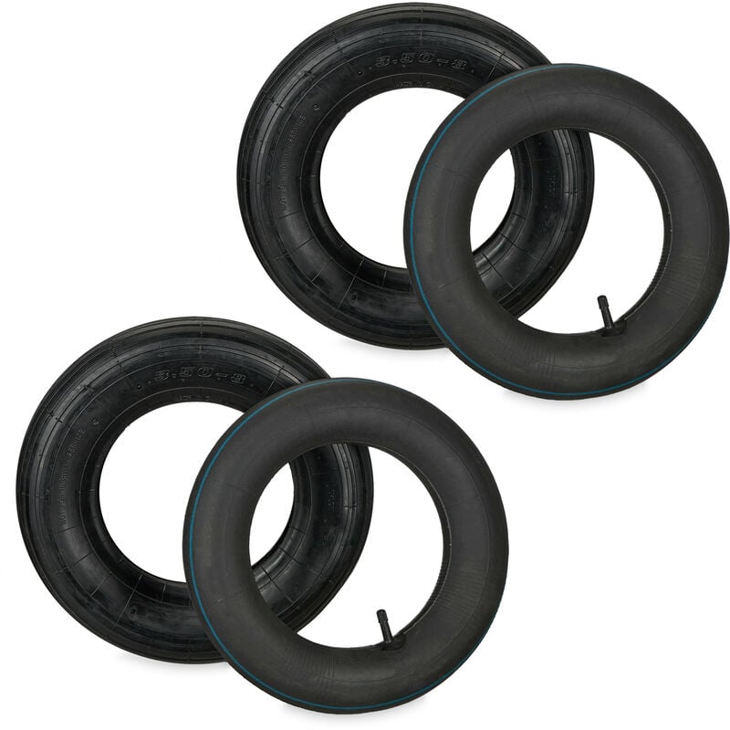 Roue brouette avec chambre à air, lot de 2 pneus rechange 3.50-8 pouces, pneumatiques, jusqu'à 154 kg, noire - Relaxdays