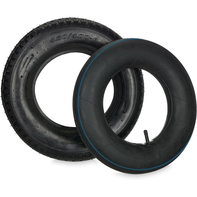 Roue brouette avec chambre à air, profilée, 4.00-8 pouces, pneumatique, charge max. 150 kg, noire - Relaxdays