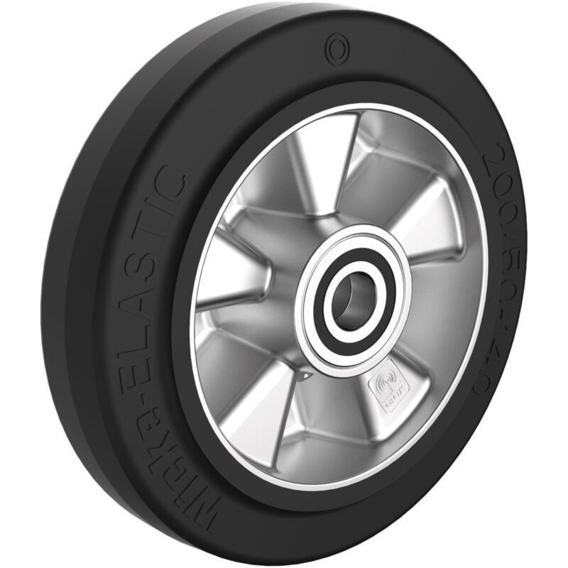 Roue caoutchouc easyroll® noir, 200 x 50 alésage 20 longueur de moyeu 60 mm roulement à billes