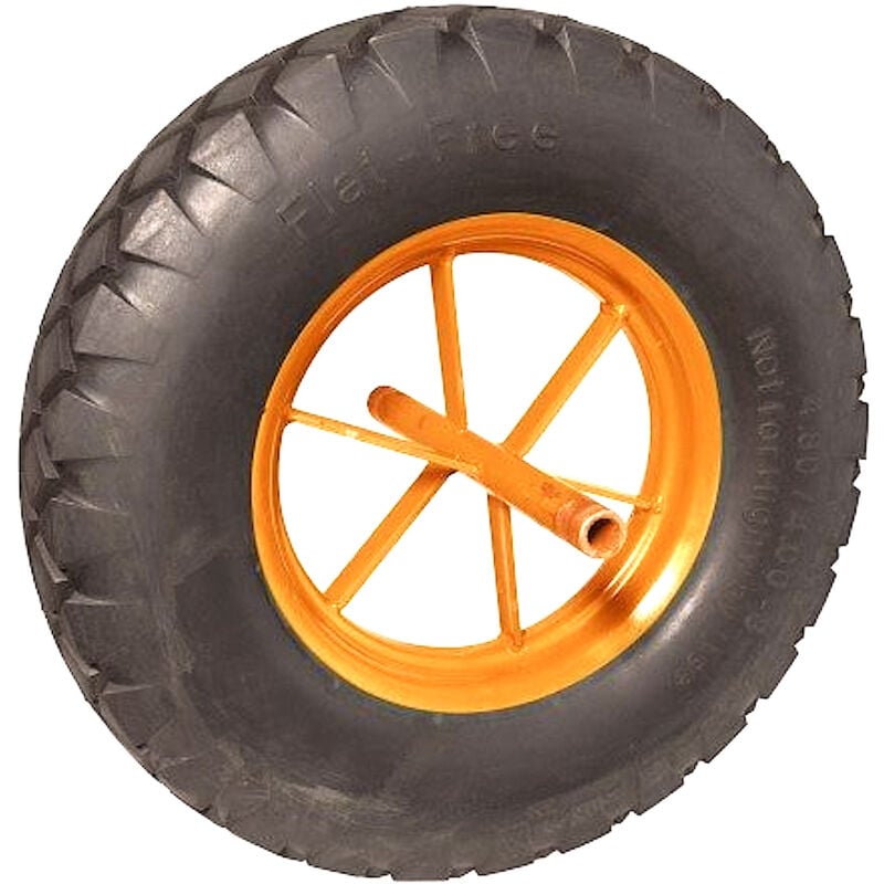 Roue brouette caoutchouc plein diamètre 400 x 80 avec axe acier 20 x 260 mm