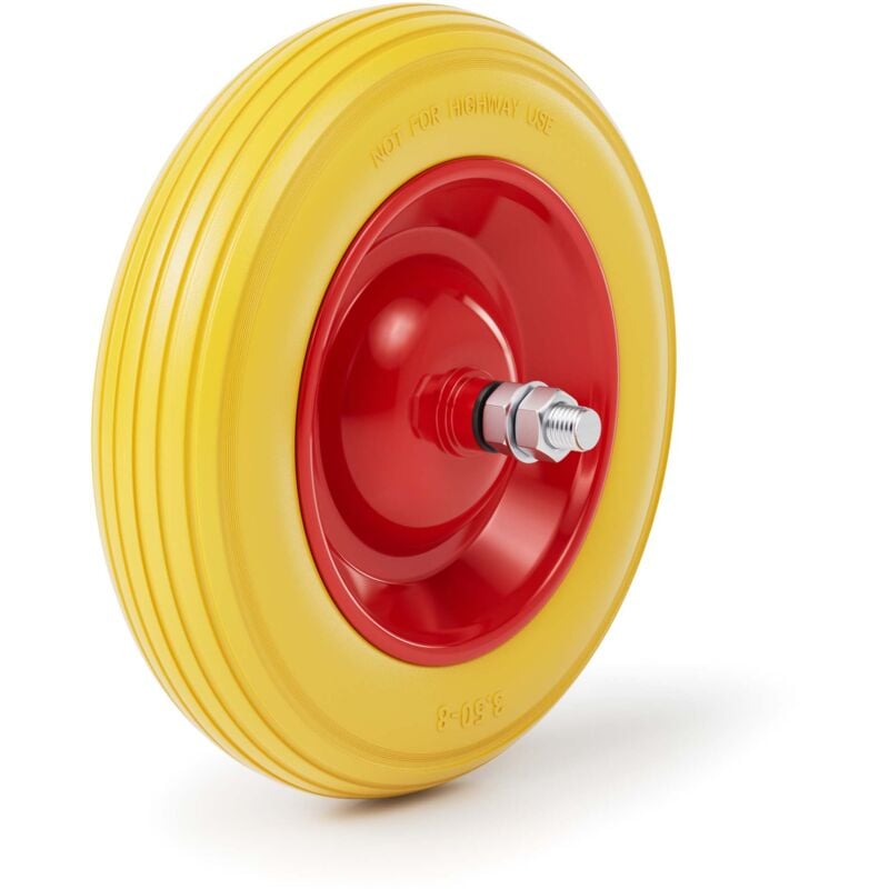 Pneu de brouette 3.50-8 – Roue et Pneumatique en pu – Jusqu'à 130 kg – avec Jante en acier et axe – Bandage pour Diable, Chariot, Charrette - Wiltec