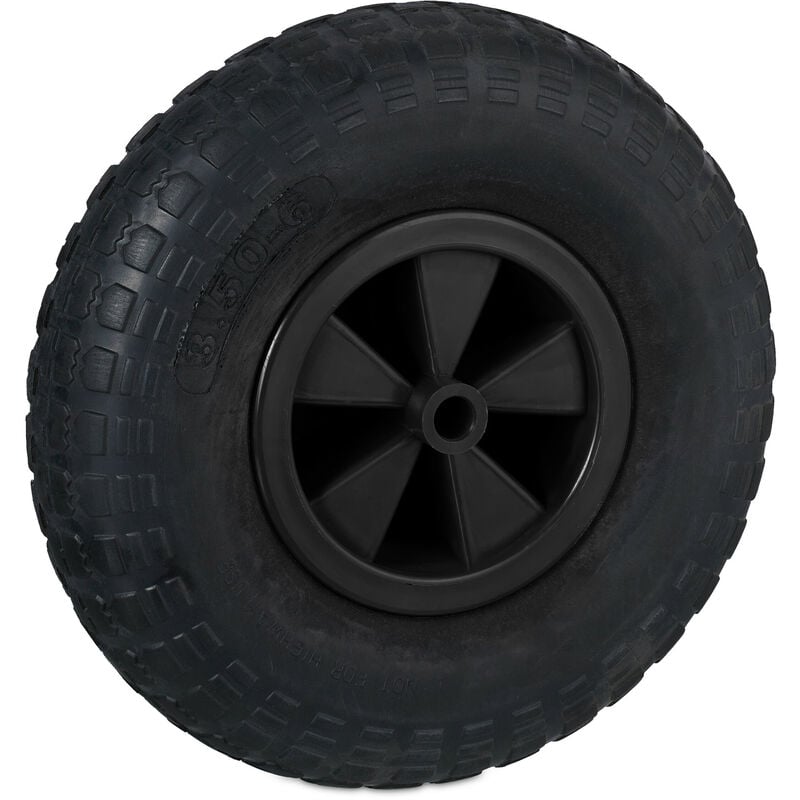 Roue de brouette 3.50-6, caoutchouc, jante en plastique, rechange pour chariot, jusqu'à 100 kg, noir - Relaxdays