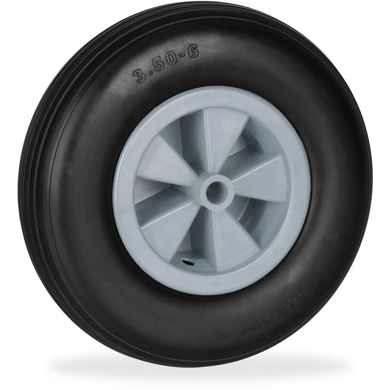 Roue de brouette 3.50-6, caoutchouc, jante en plastique, rechange, increvable, 100 kg max., noir - gris - Relaxdays