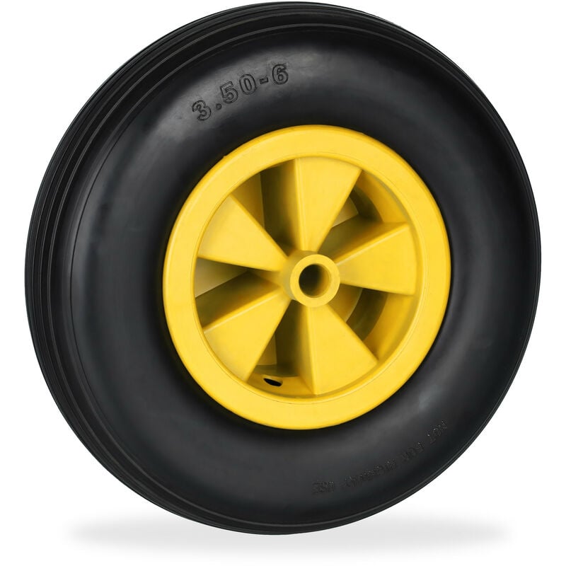 Roue de brouette 3.50-6, caoutchouc, jante en plastique, rechange, increvable, 100 kg max., noir - jaune - Relaxdays