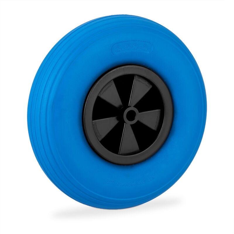 Roue de brouette 3.50-6, jante, caoutchouc (pu), plastique (pp), robuste, charge max. : 100 kg, bleu et noir - Relaxdays