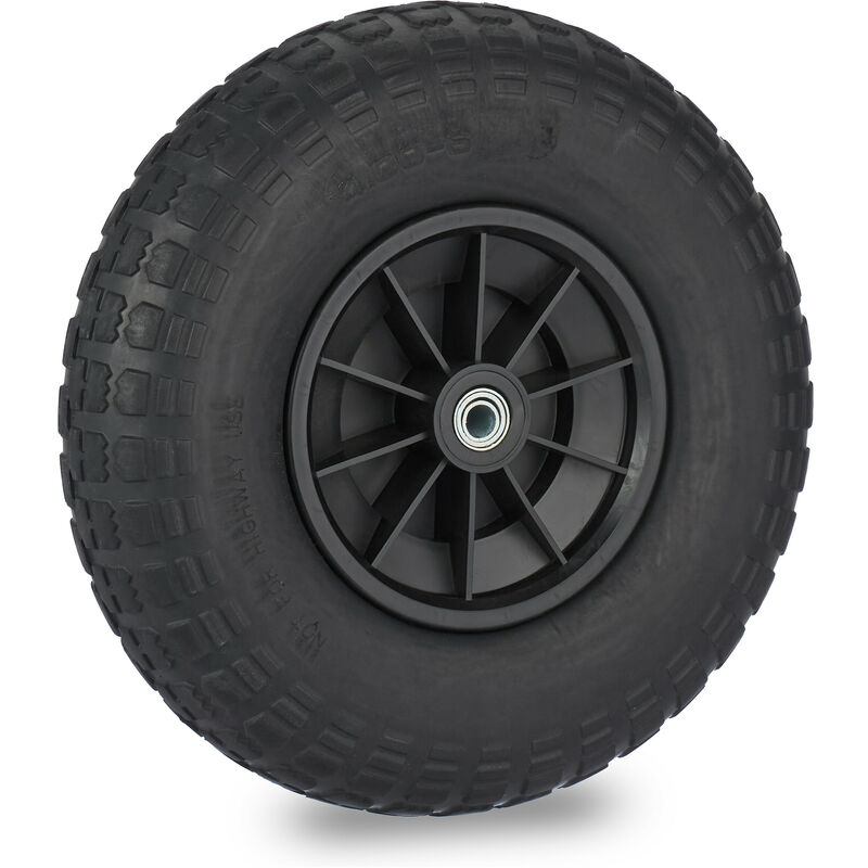 Roue de brouette 4.00-6, caoutchouc, jante en plastique, rechange pour chariot, robuste, jusqu'à 100 kg, noir - Relaxdays