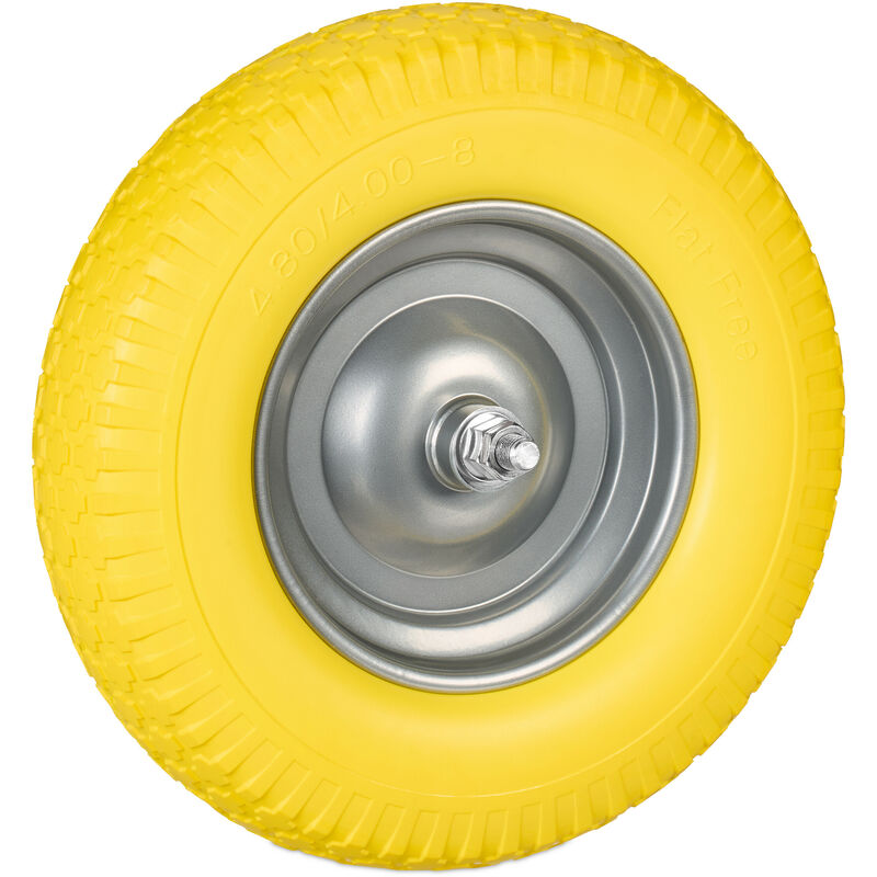 Relaxdays Roue de brouette 4.00-8, caoutchouc, avec axe, rechange diable, robuste, charge max. de 100 kg, jaune - gris