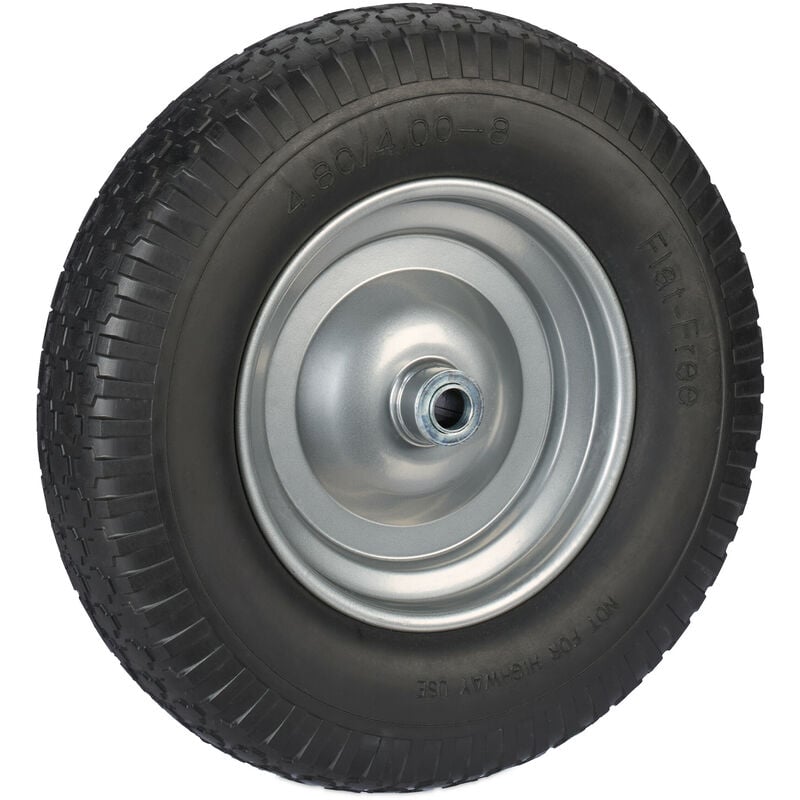 Roue de brouette 4.00-8, en caoutchouc, jante acier, robuste, charge max. de 100 kg, noir - gris - Relaxdays