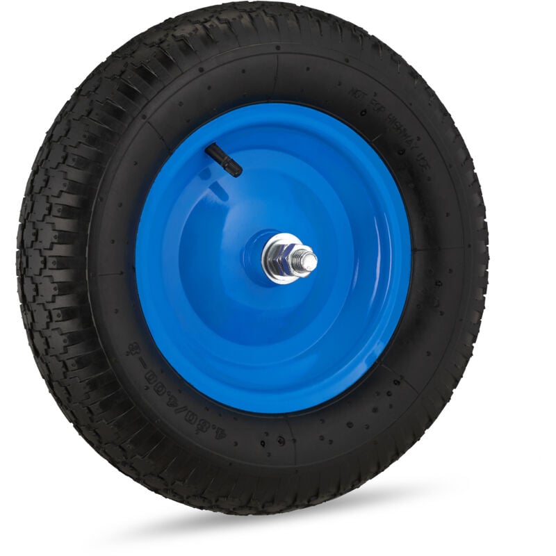 2x Roues de brouette 4.80 4.00-8, à air, jante d'acier, axe, de secours, pour diable, jusqu'à 120 kg noire/bleue